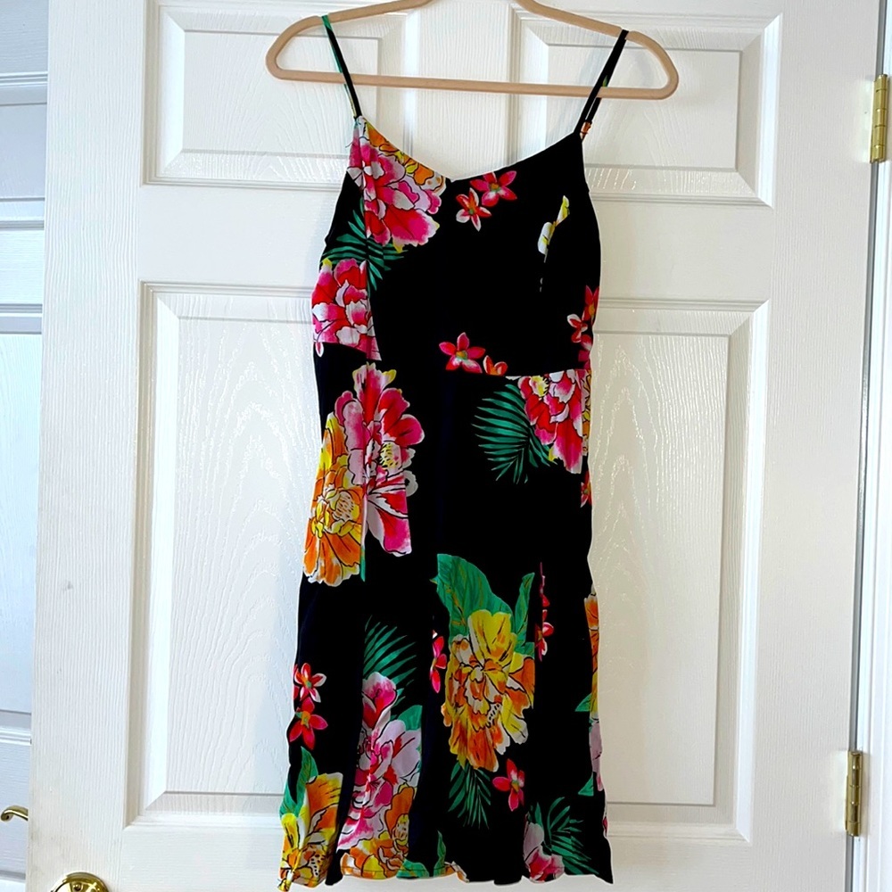 Old Navy Tropical Floral Mini Dress - Black, Pink, Yellow